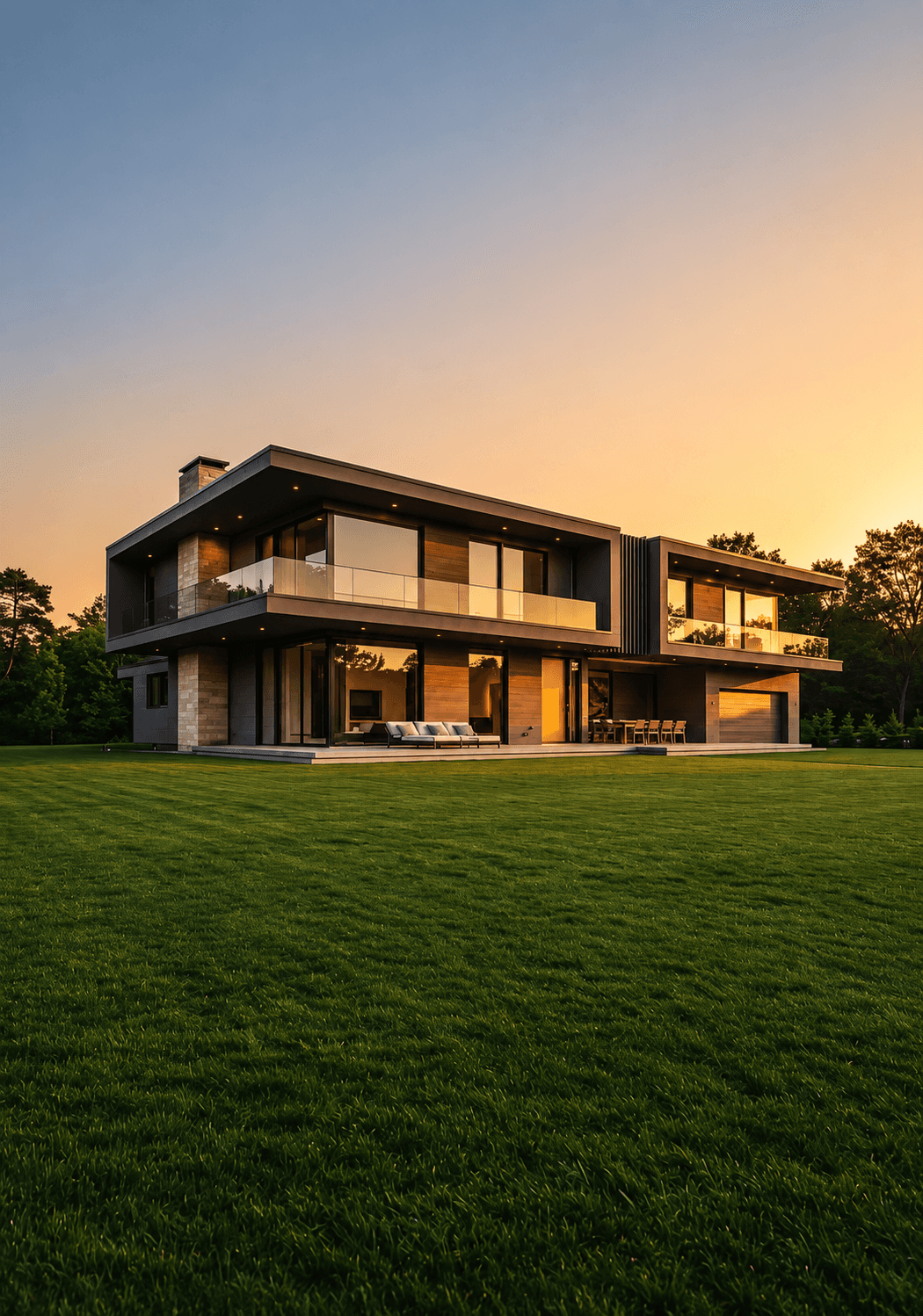 Contemporary luxury home at sunset